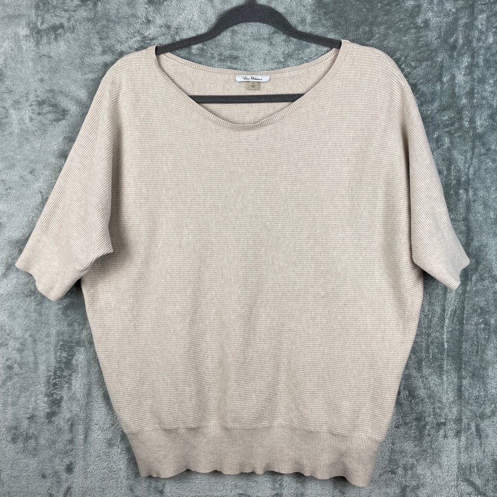 Vila Milano Sweater Womens Large Pullover Boat Neck Beige Short Sleeve Neutral